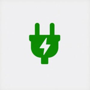 Green electrical plug icon with a white lightning bolt, symbolizing power or charging.